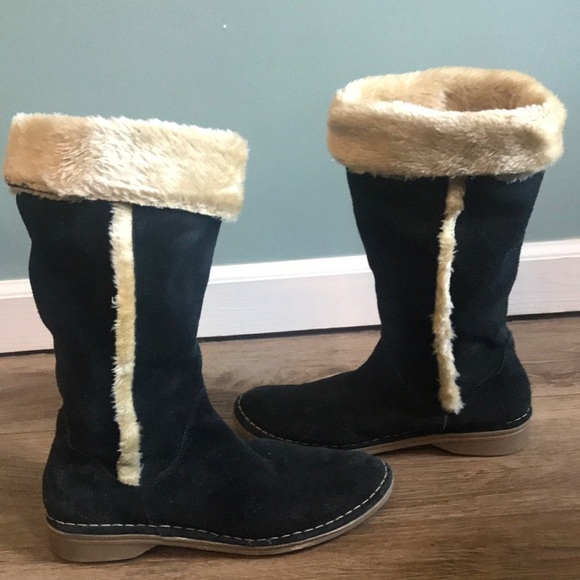 Nine West black suede moccasin style slouchy boots. Calf length. Size 8. Boho - Picture 1 of 10